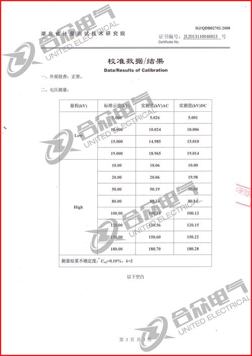 電容分壓器證書(shū)